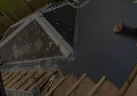 Slate hip with new battens going on during a re-slate, Global Roofing and Guttering, Dublin